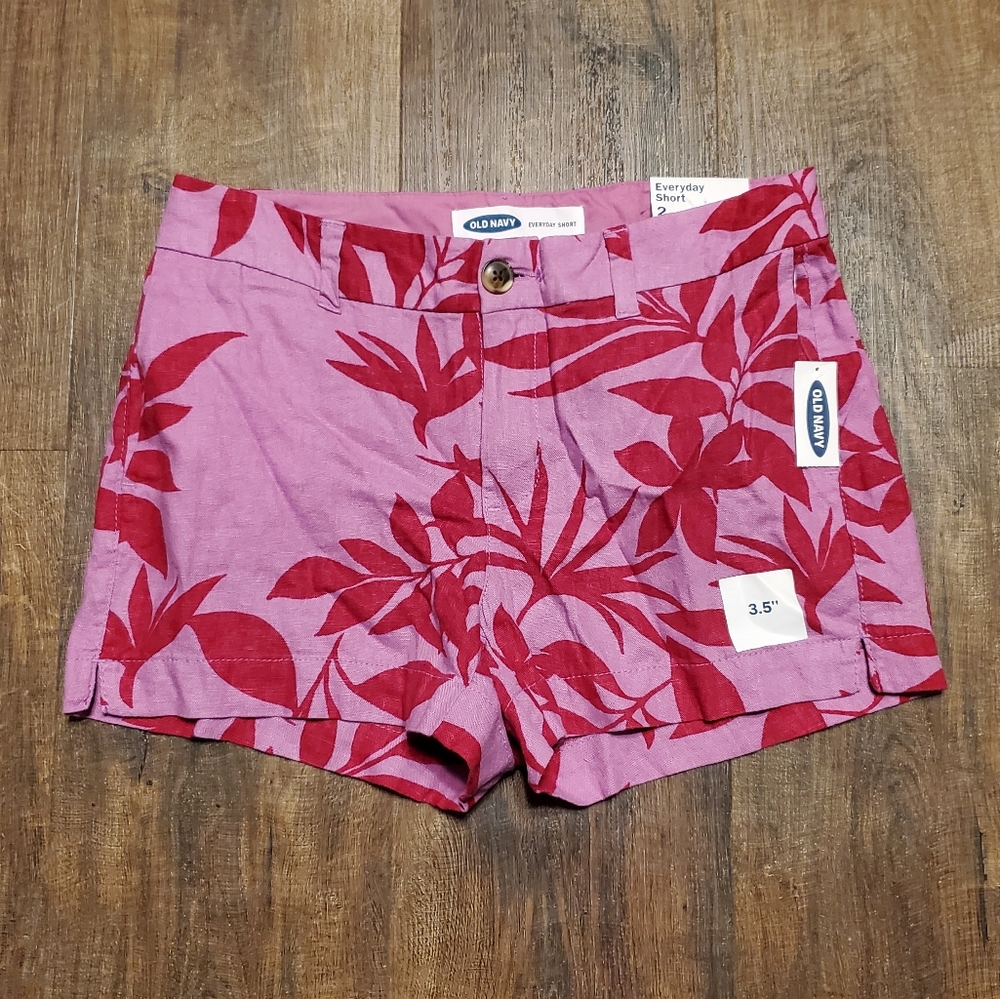 Old Navy 2 Shorts Tropical Floral 3.5" Summer Fusia Palm Leaf